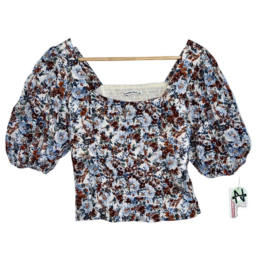 Abercrombie & Fitch White Floral Smocked Puff Sleeve Blouse Top Women Size Small
